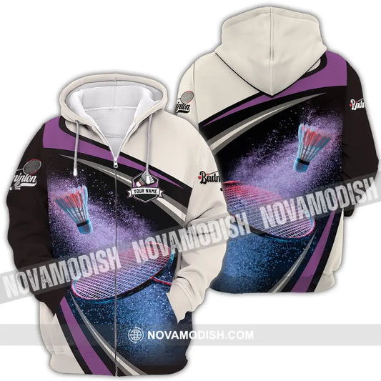 Unisex Shirt - Custom Text Shirt Badminton Zipper Hoodie / S T-shirt