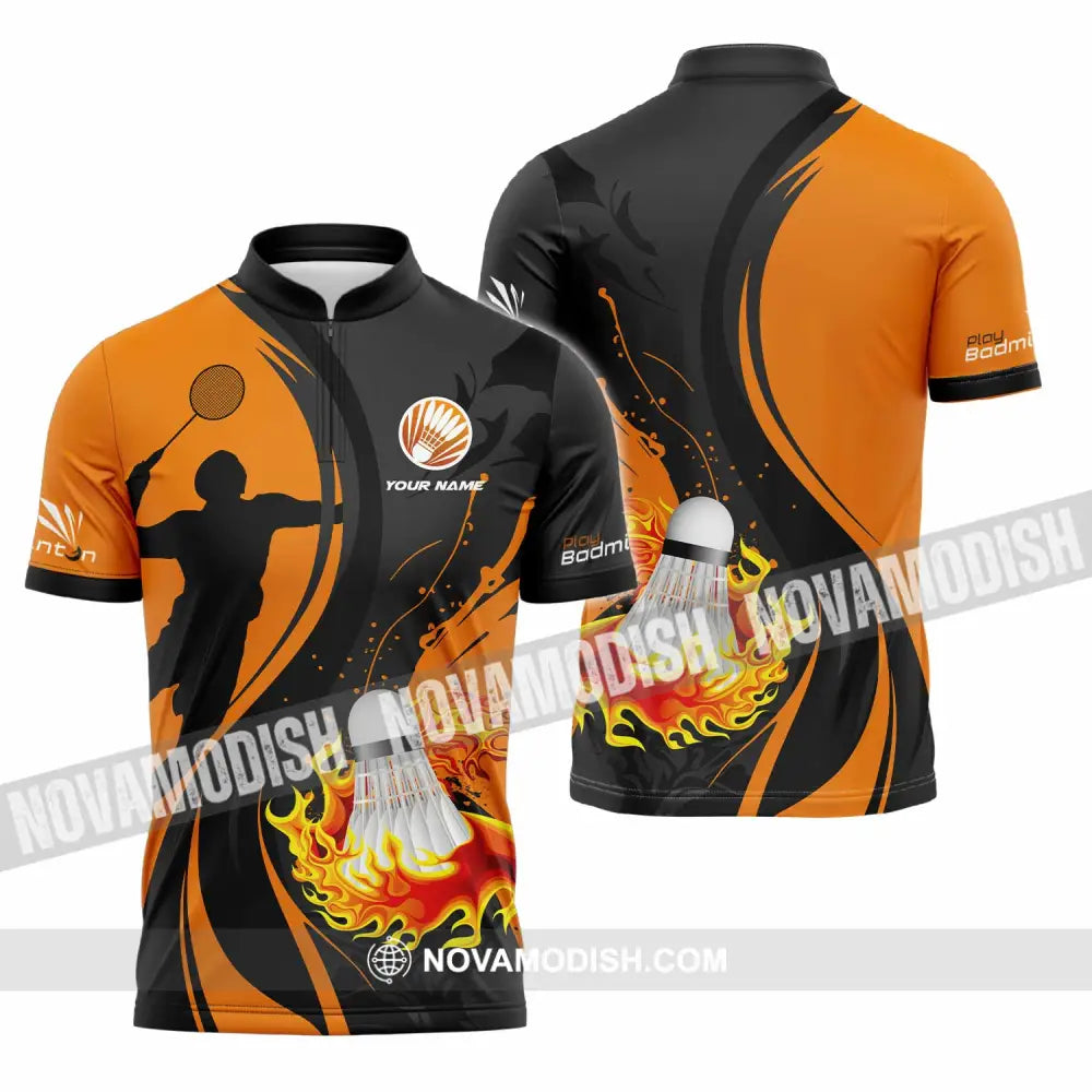 Unisex Shirt - Custom Text Shirt Badminton Shirt Zipper Polo Shirt / S T-shirt