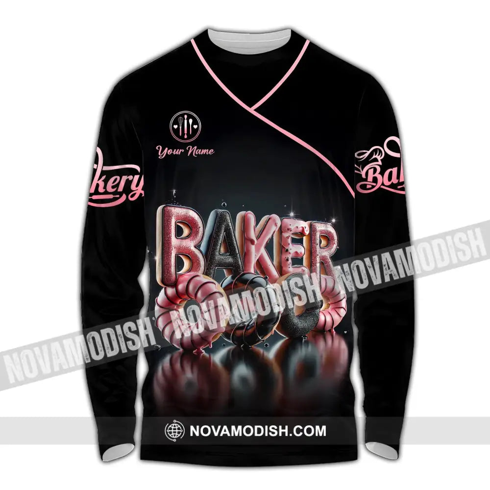 Unisex Shirt - Custom Text Baker Donuts Long Sleeve / S T-Shirt