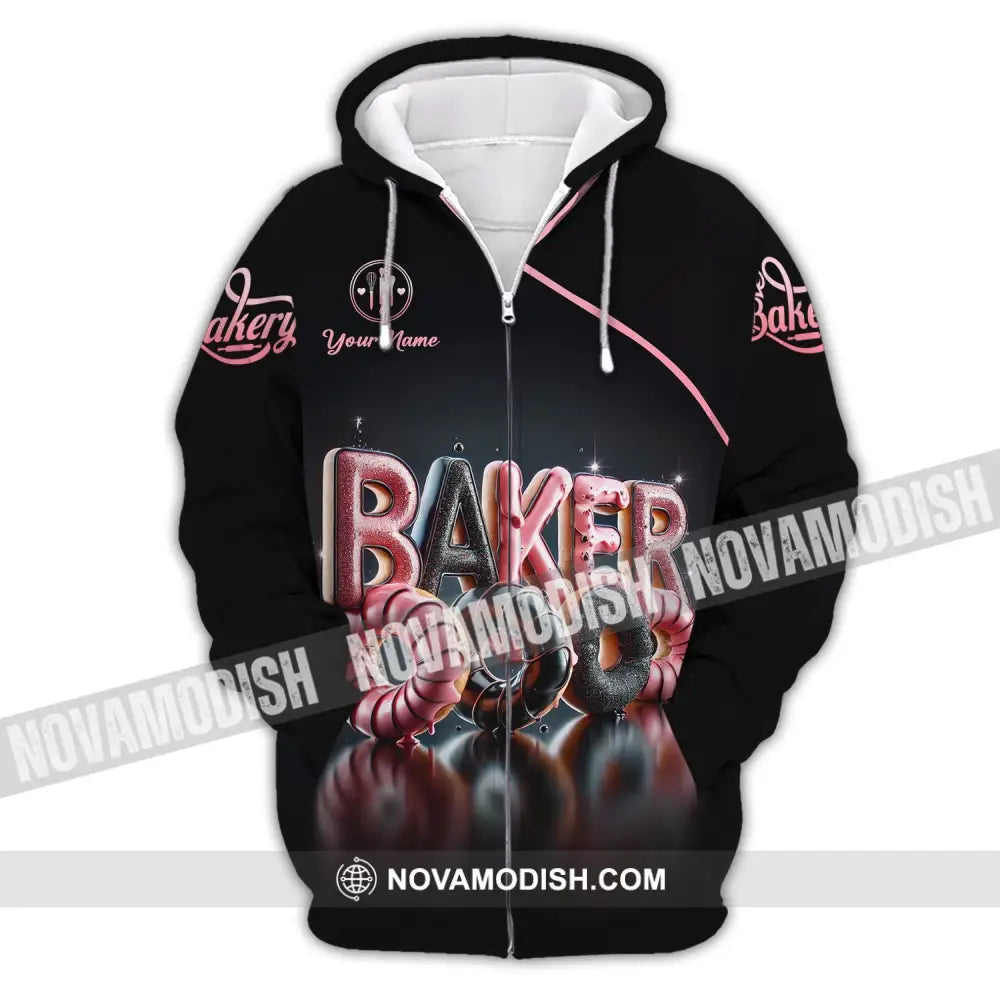 Unisex Shirt - Custom Text Baker Donuts Zipper Hoodie / S T-Shirt