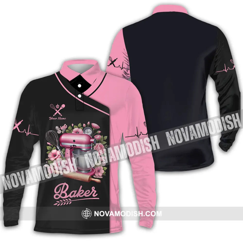 Unisex Shirt - Custom Text Shirt Baker Shirt Long Sleeve Polo / S T-shirt