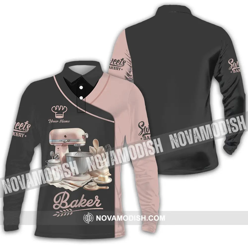 Unisex Shirt - Custom Text Shirt Baker Shirt Long Sleeve Polo / S T-shirt