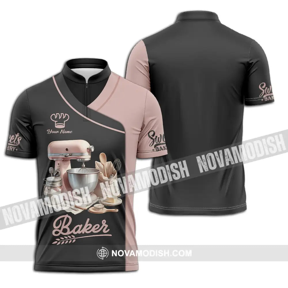 Unisex Shirt - Custom Text Shirt Baker Shirt Zipper Polo Shirt / S T-shirt