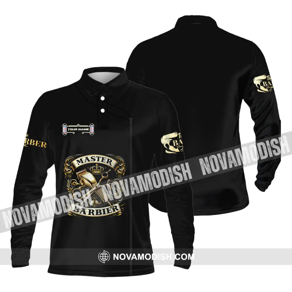 Unisex Shirt - Custom Text Shirt Barber Shirt Long Sleeve Polo / S T-shirt