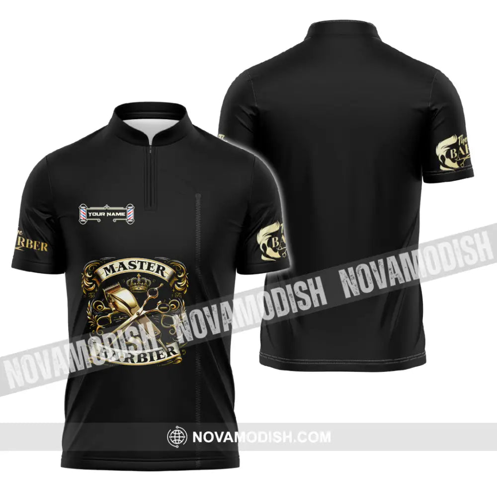 Unisex Shirt - Custom Text Shirt Barber Shirt Zipper Polo Shirt / S T-shirt