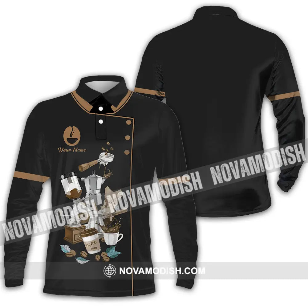 Unisex Shirt - Custom Text Shirt Barista Shirt Long Sleeve Polo / S T-shirt