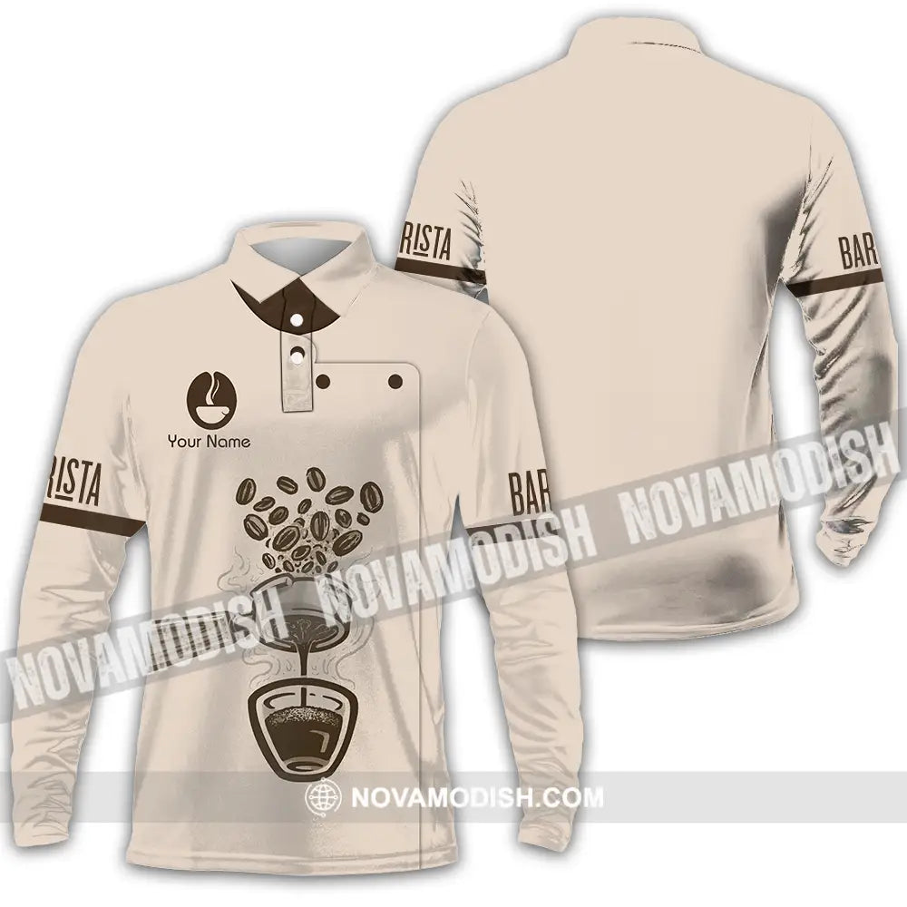 Unisex Shirt - Custom Text Shirt Barista Shirt Long Sleeve Polo / S T-shirt