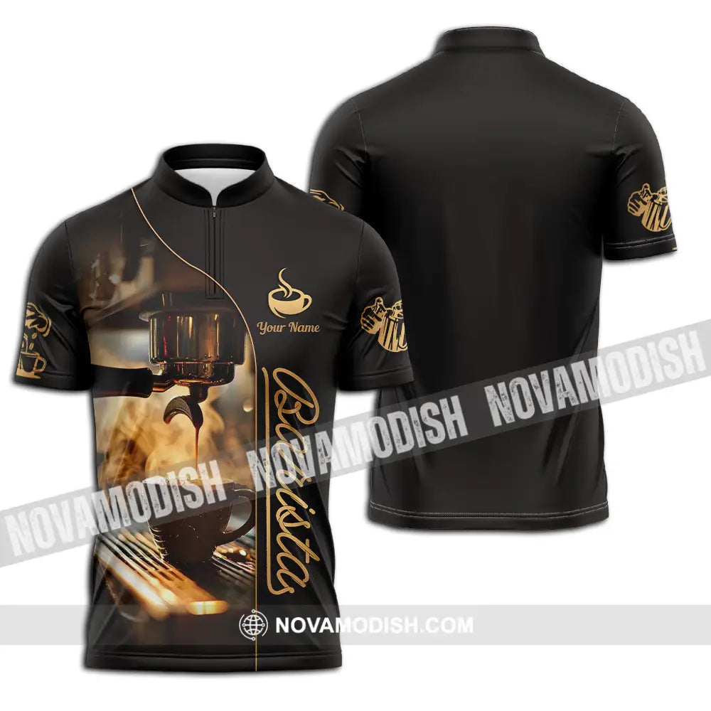 Unisex Shirt - Custom Text Shirt Barista Shirt Zipper Polo Shirt / S T-shirt