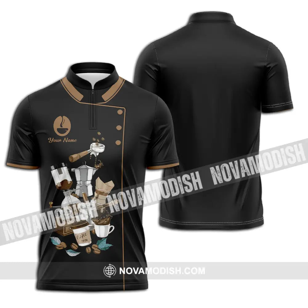 Unisex Shirt - Custom Text Shirt Barista Shirt Zipper Polo Shirt / S T-shirt