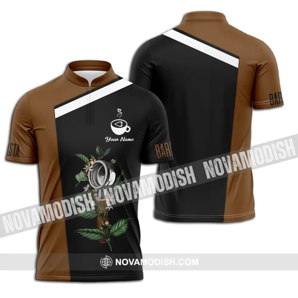 Unisex Shirt - Custom Text Shirt Barista Shirt Zipper Polo Shirt / S T-shirt