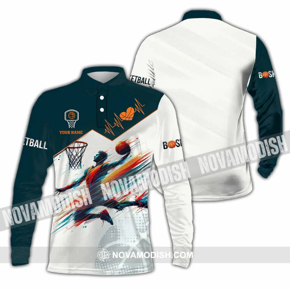 Unisex Shirt - Custom Text Basketball Long Sleeve Polo / S T-Shirt
