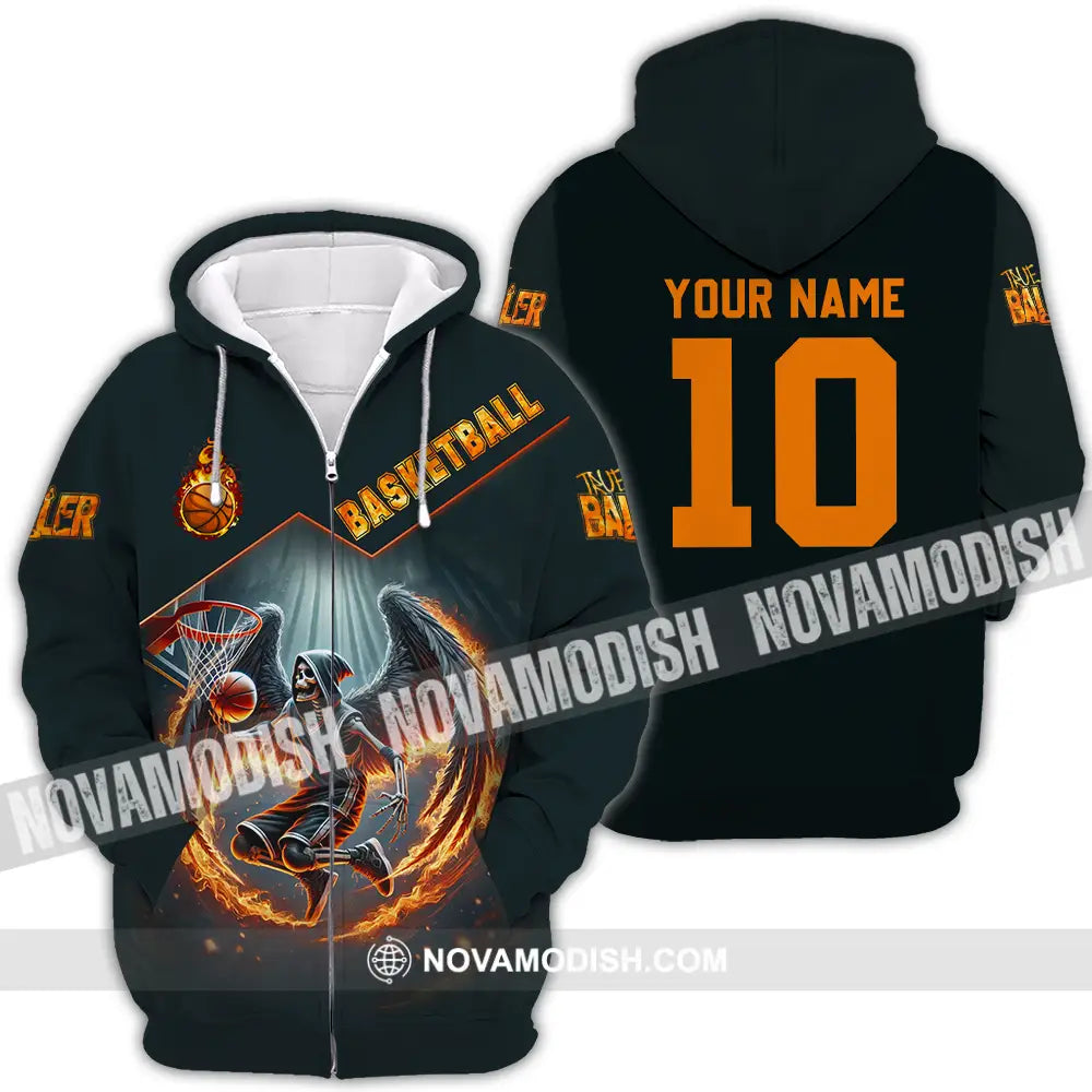 Unisex Shirt - Custom Text Basketball Zipper Hoodie / S T-Shirt