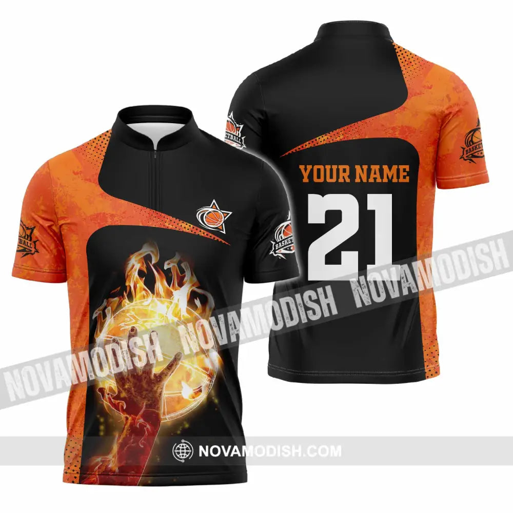 Unisex Shirt - Custom Text Shirt Basketball Zipper Polo Shirt / S T-shirt