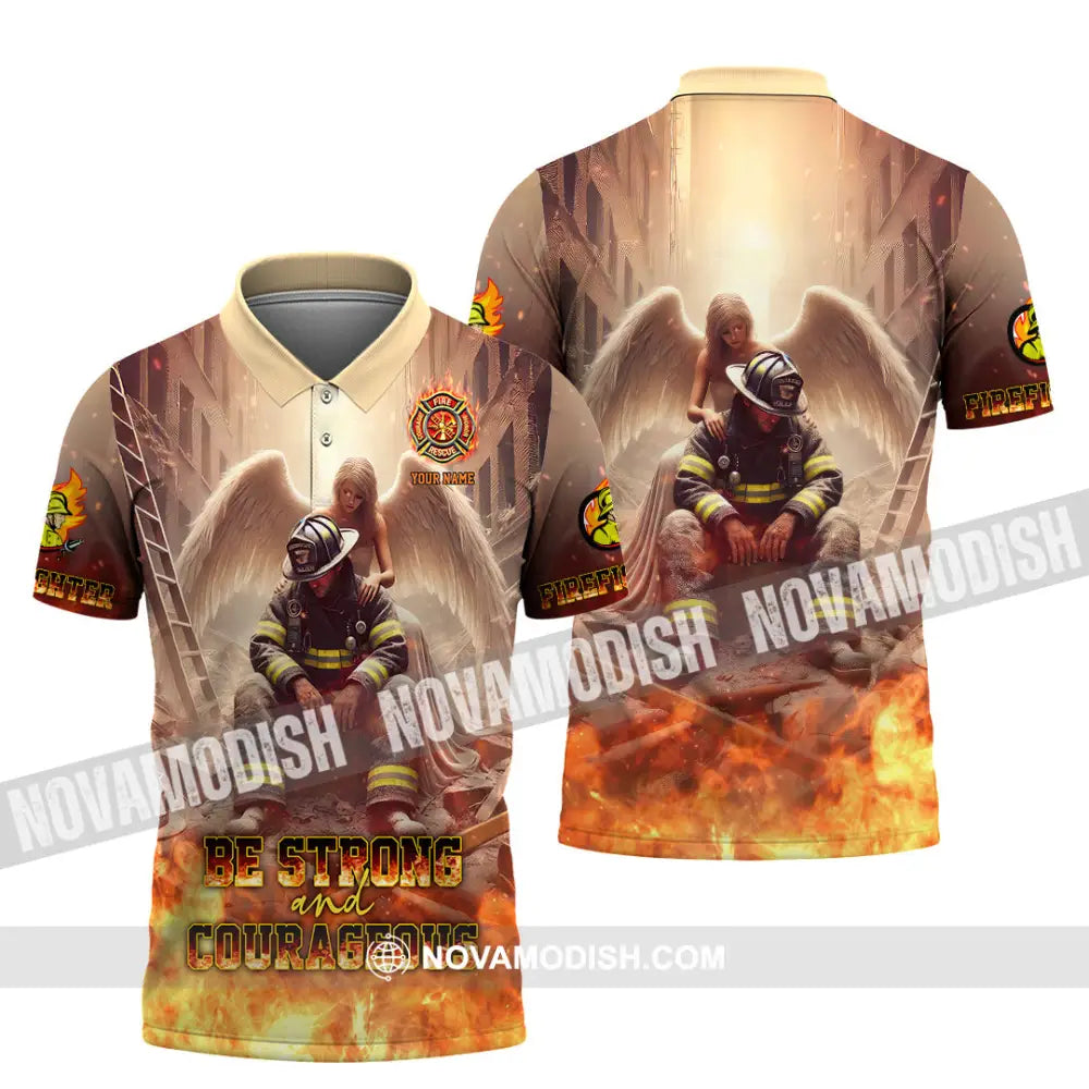 Unisex Shirt - Custom Text Shirt Be Strong And Courageous Fire Fighter Shirt Polo Shirt / S T-shirt