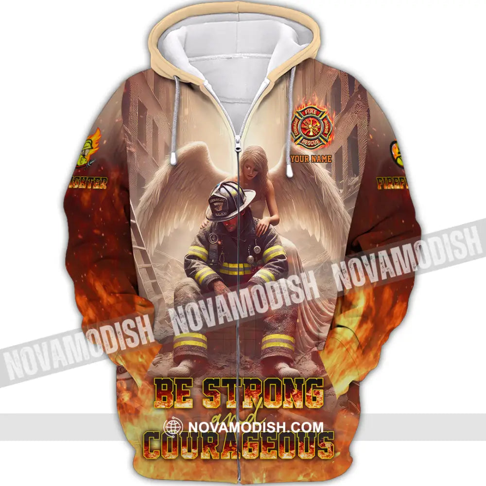 Unisex Shirt - Custom Text Shirt Be Strong And Courageous Fire Fighter Shirt Zipper Hoodie / S T-shirt