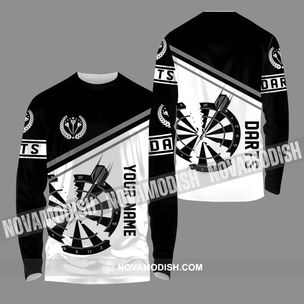 Unisex Shirt - Custom Text Black And White Darts Sport Shirt Long Sleeve Shirt / S T-shirt