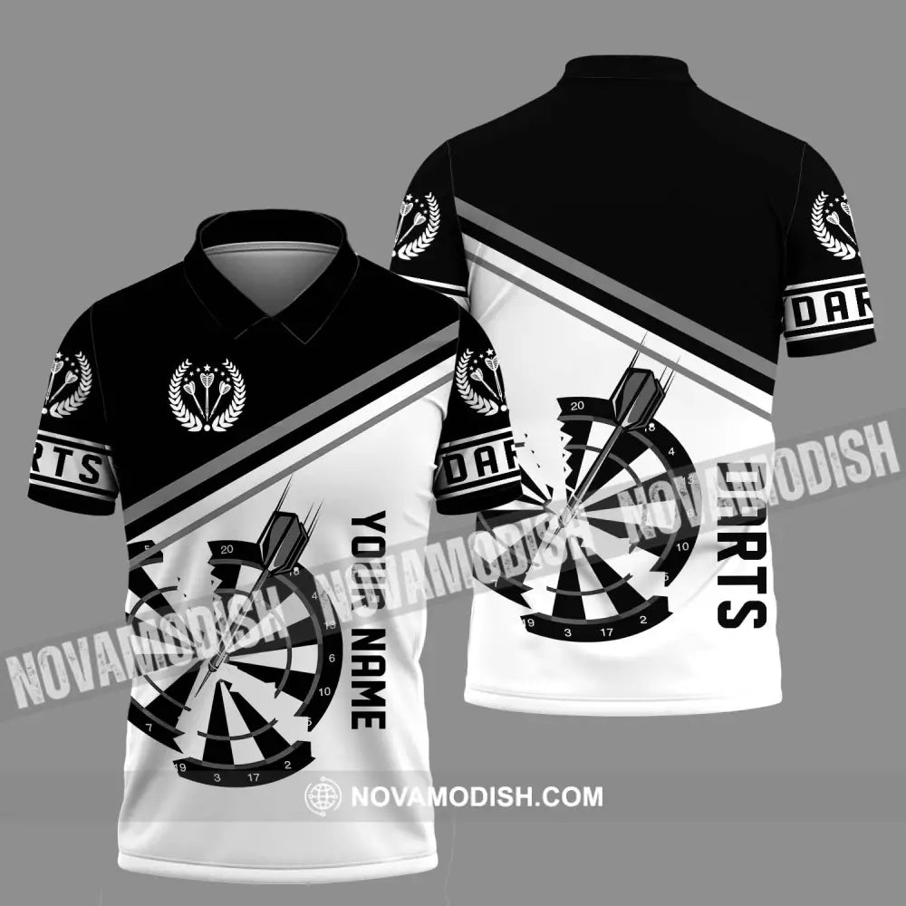 Unisex Shirt - Custom Text Black And White Darts Sport Shirt Polo Shirt / S T-shirt
