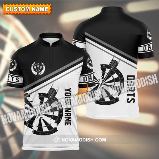 Unisex Shirt - Custom Text Black And White Darts Sport Shirt T-shirt