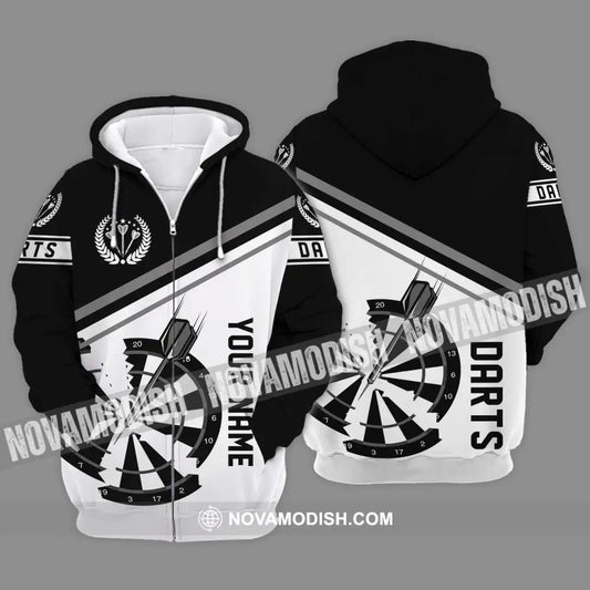 Unisex Shirt - Custom Text Black And White Darts Sport Shirt Zipper Hoodie / S T-shirt