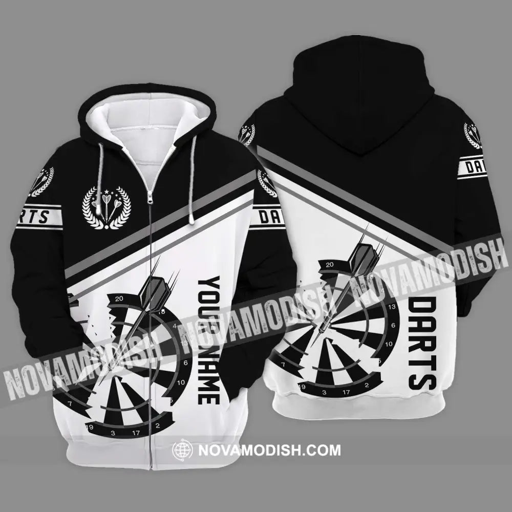 Unisex Shirt - Custom Text Black And White Darts Sport Shirt Zipper Hoodie / S T-shirt