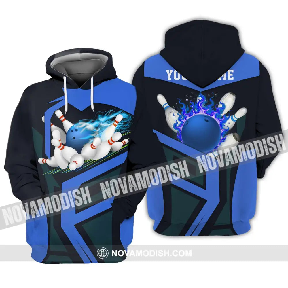 Unisex Shirt - Custom Text Blue Bowling Player Sport Shirt Hoodie / S T-shirt