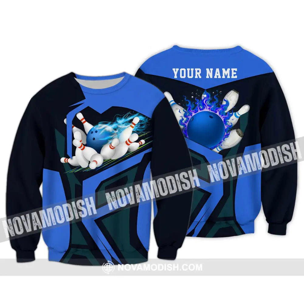 Unisex Shirt - Custom Text Blue Bowling Player Sport Shirt Long Sleeve / S T-shirt