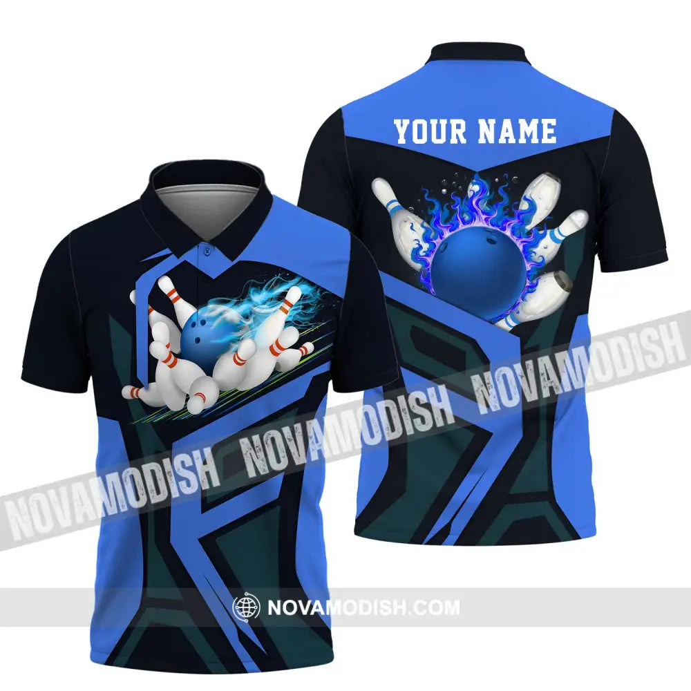 Unisex Shirt - Custom Text Blue Bowling Player Sport Shirt Polo Shirt / S T-shirt