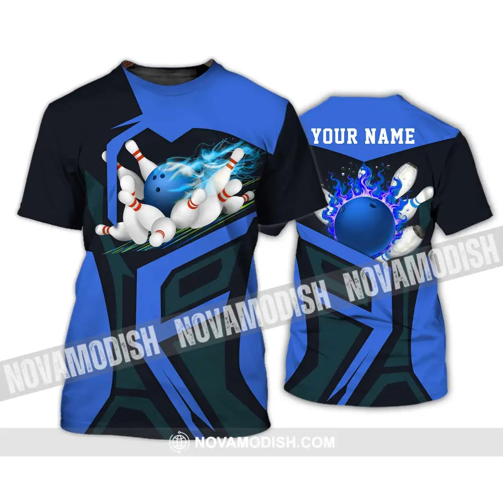 Unisex Shirt - Custom Text Blue Bowling Player Sport Shirt T-Shirt / S T-shirt