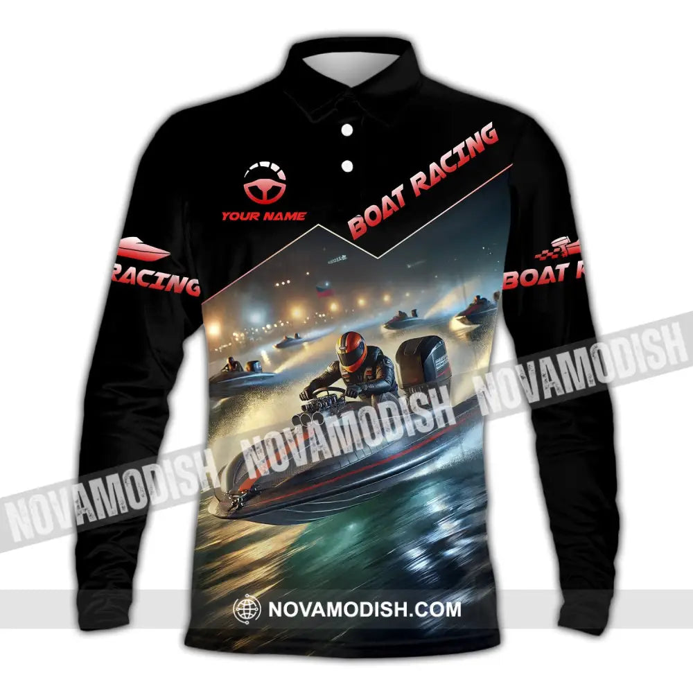 Unisex Shirt - Custom Text Boat Racing Long Sleeve Polo / S T-Shirt