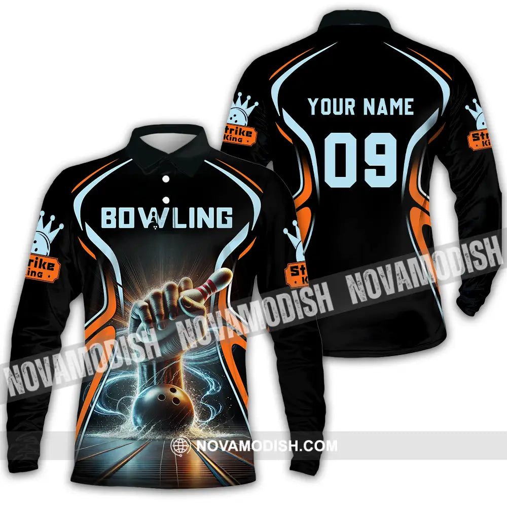 Unisex Shirt - Custom Text Bowling Long Sleeve Polo / S T-Shirt