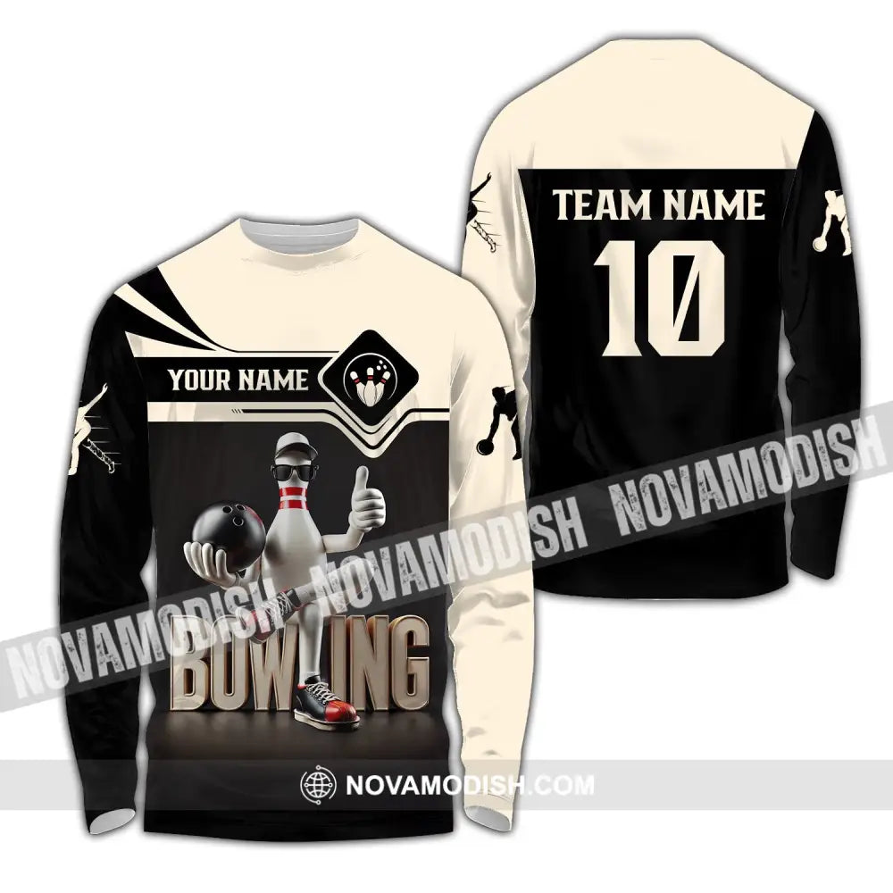 Unisex Shirt - Custom Text Bowling Long Sleeve / S T-Shirt