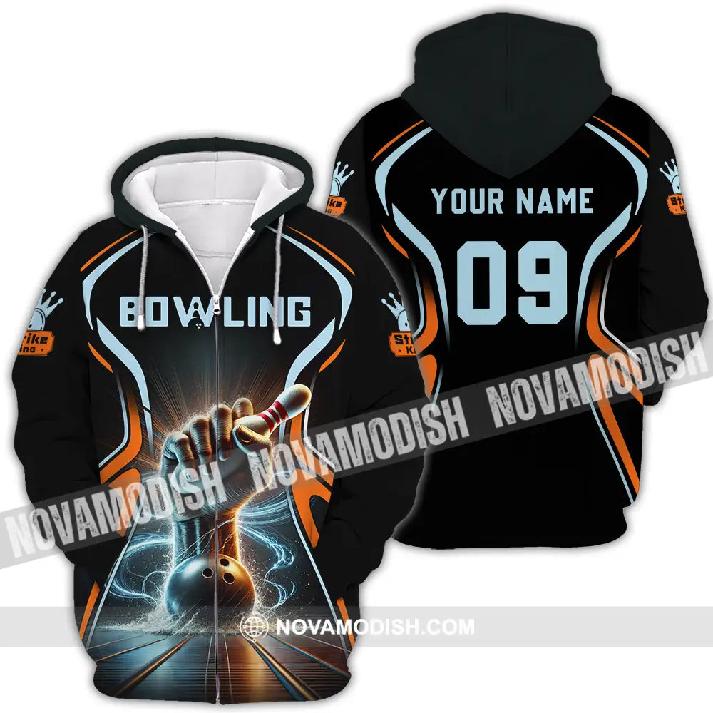 Unisex Shirt - Custom Text Bowling Zipper Hoodie / S T-Shirt