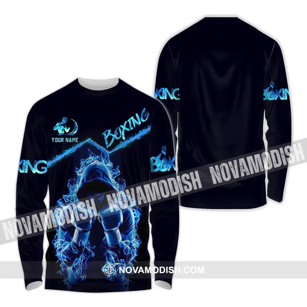Unisex Shirt - Custom Text Shirt Boxing Blue Long Sleeve Shirt / S T-shirt
