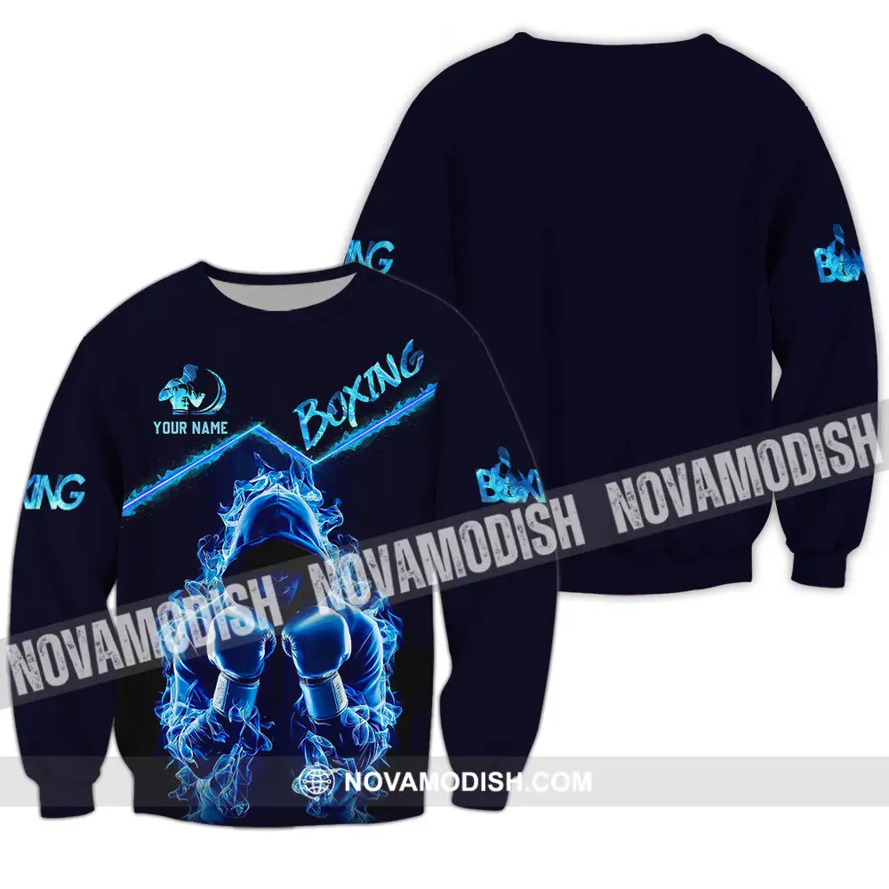 Unisex Shirt - Custom Text Shirt Boxing Blue Long Sleeve / S T-shirt