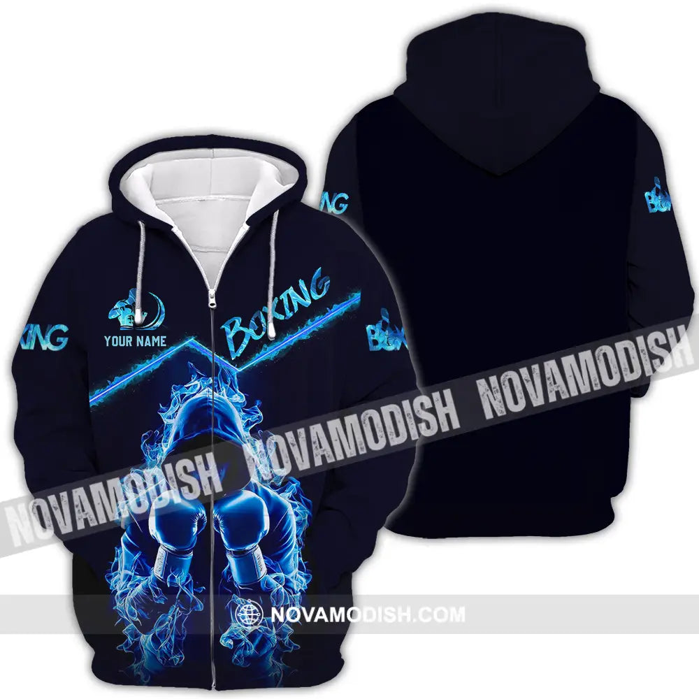 Unisex Shirt - Custom Text Shirt Boxing Blue Zipper Hoodie / S T-shirt