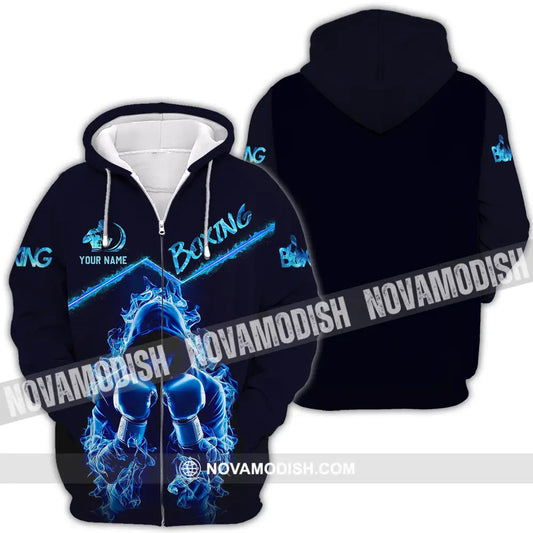 Unisex Shirt - Custom Text Shirt Boxing Blue Zipper Hoodie / S T-shirt