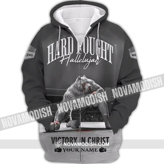 Unisex Shirt - Custom Text Boxing Hard Fought Hallelujah Zipper Hoodie / S T-Shirt