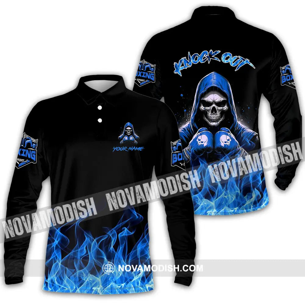 Unisex Shirt - Custom Text Shirt Boxing Knock Out Shirt Long Sleeve Polo / S T-shirt
