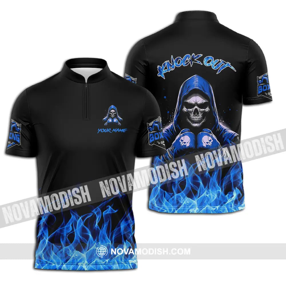 Unisex Shirt - Custom Text Shirt Boxing Knock Out Shirt Zipper Polo Shirt / S T-shirt