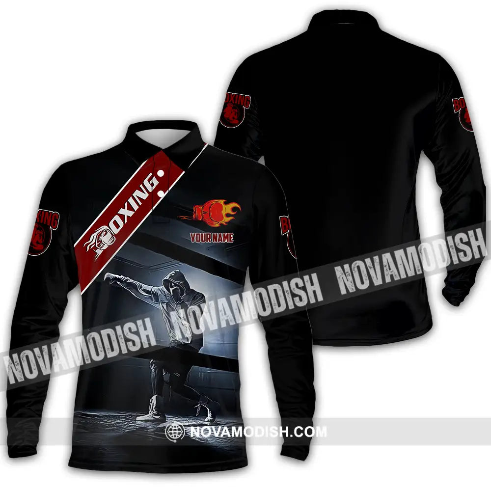 Unisex Shirt - Custom Text Shirt Boxing Long Sleeve Polo / S T-shirt