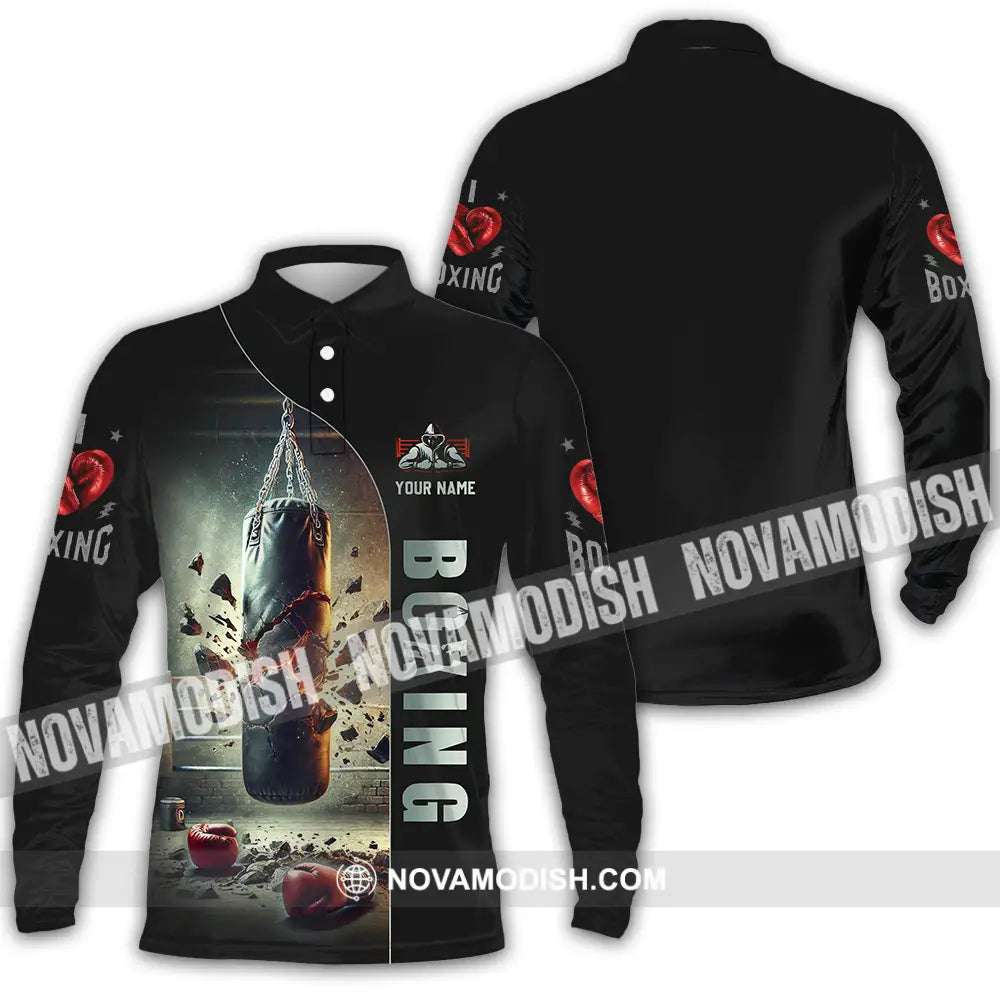 Unisex Shirt - Custom Text Shirt Boxing Long Sleeve Polo / S T-shirt