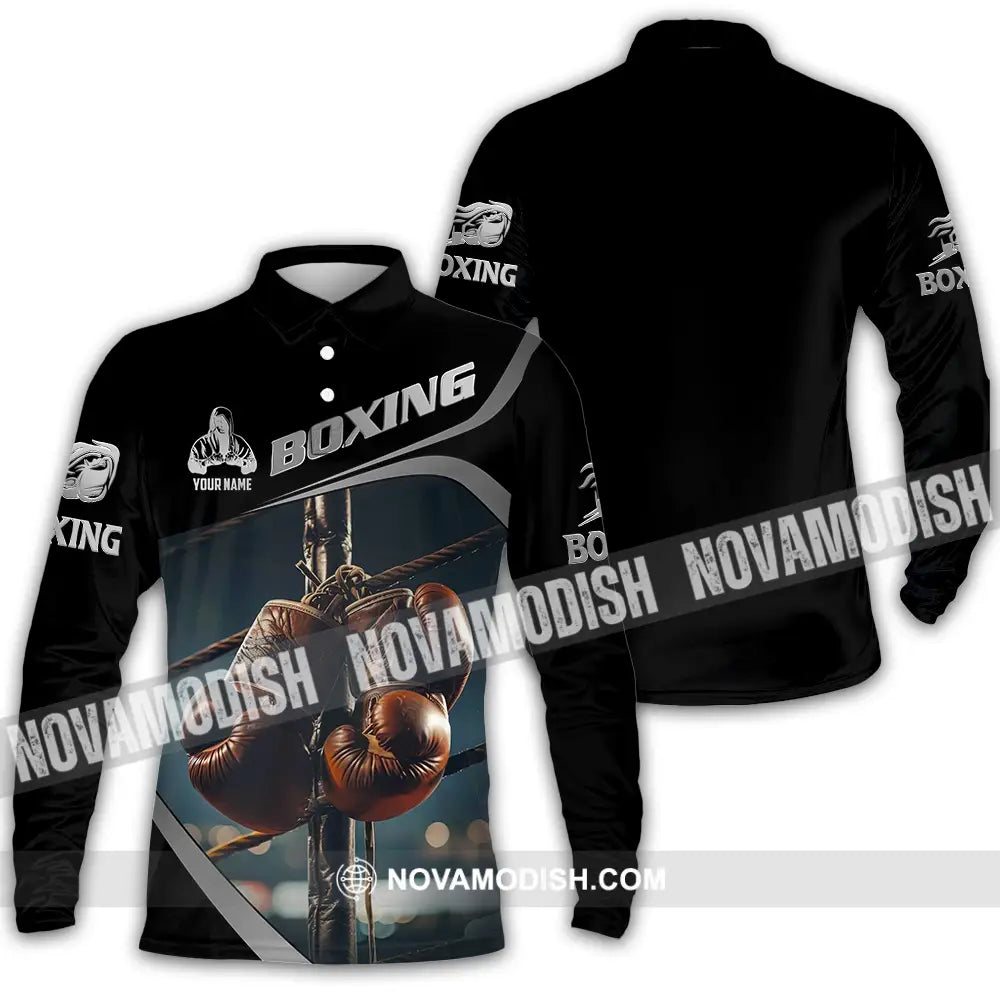 Unisex Shirt - Custom Text Shirt Boxing Long Sleeve Polo / S T-shirt