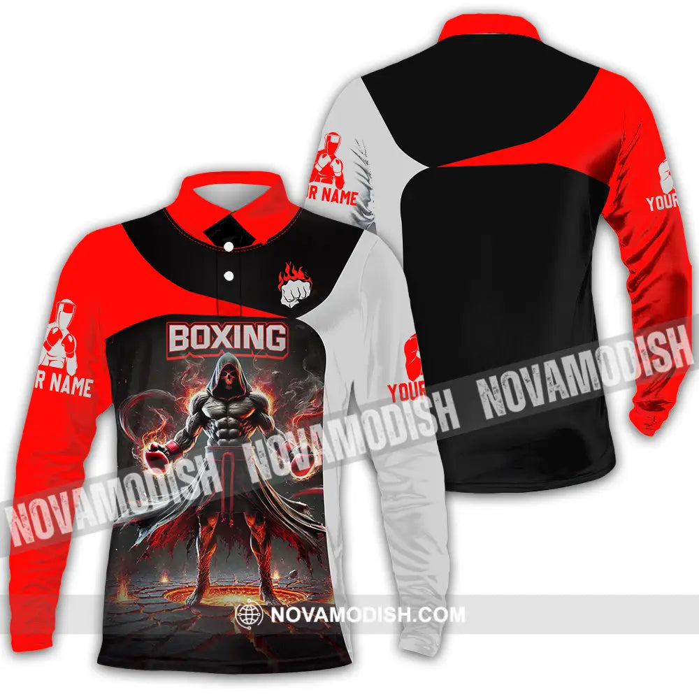 Unisex Shirt - Custom Text Boxing Long Sleeve Polo / S T-Shirt