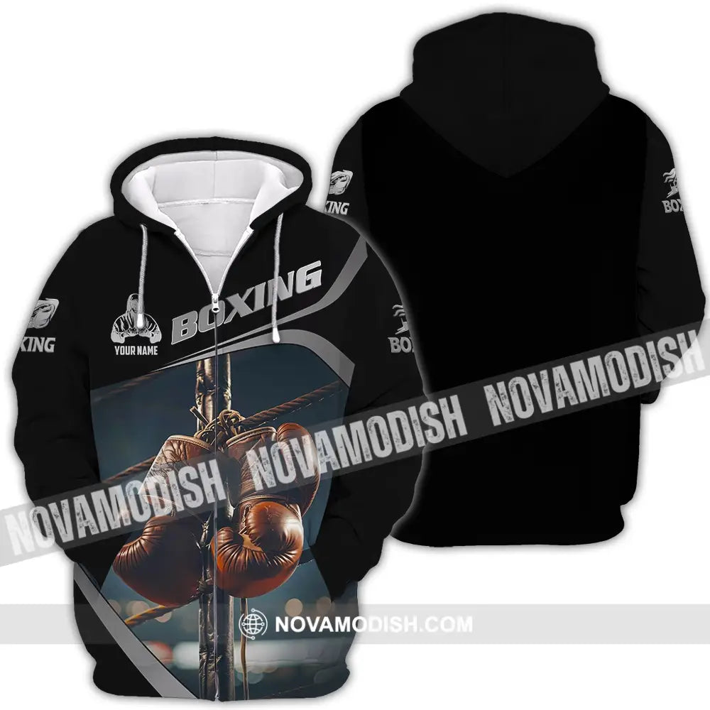Unisex Shirt - Custom Text Shirt Boxing Zipper Hoodie / S T-shirt