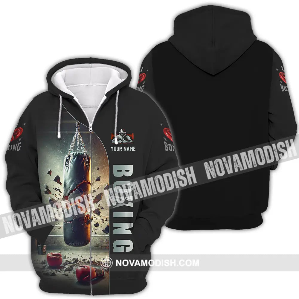 Unisex Shirt - Custom Text Shirt Boxing Zipper Hoodie / S T-shirt