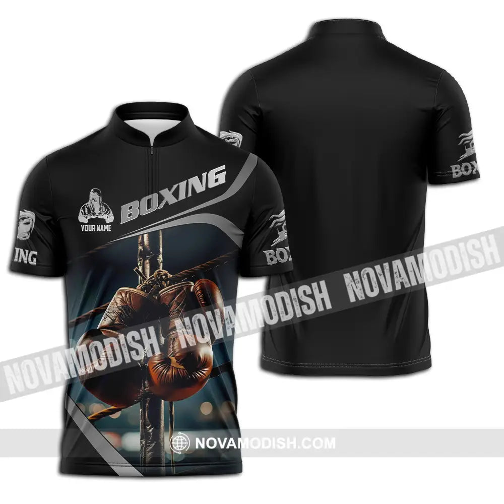 Unisex Shirt - Custom Text Shirt Boxing Zipper Polo Shirt / S T-shirt