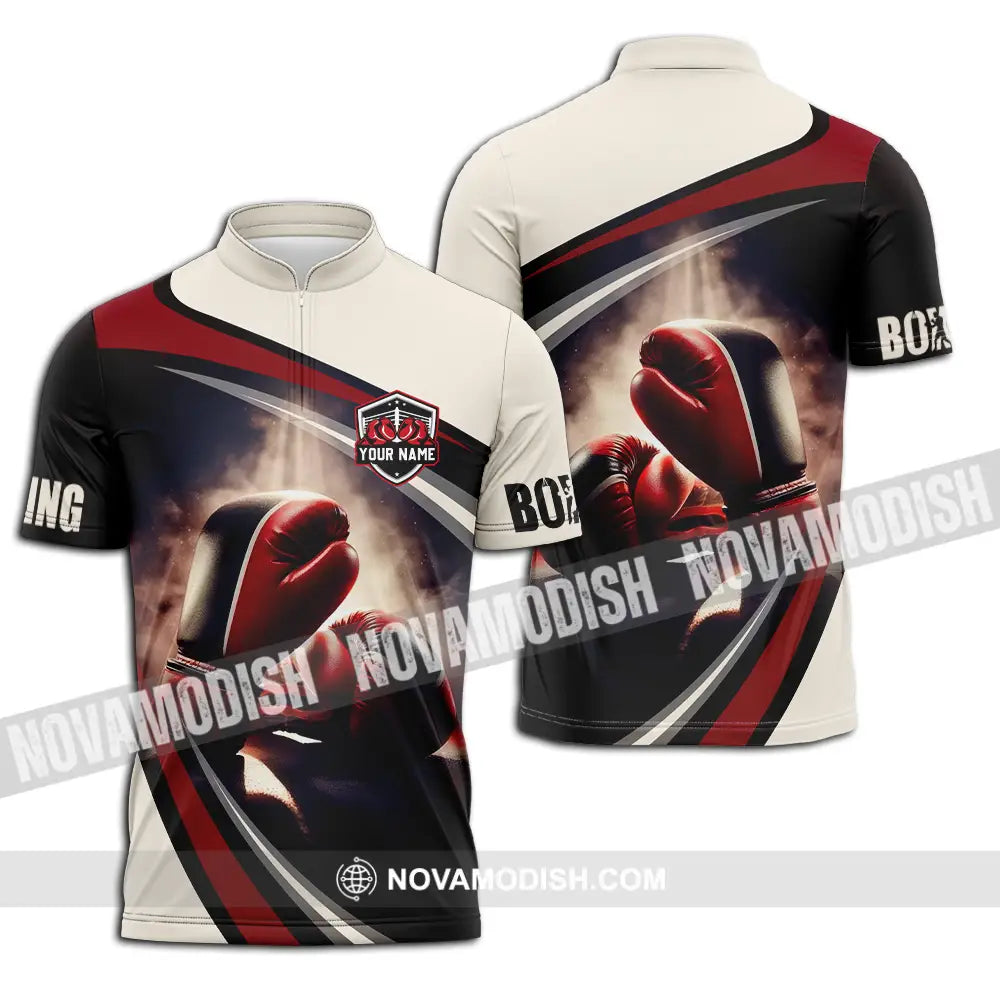 Unisex Shirt - Custom Text Shirt Boxing Zipper Polo Shirt / S T-shirt