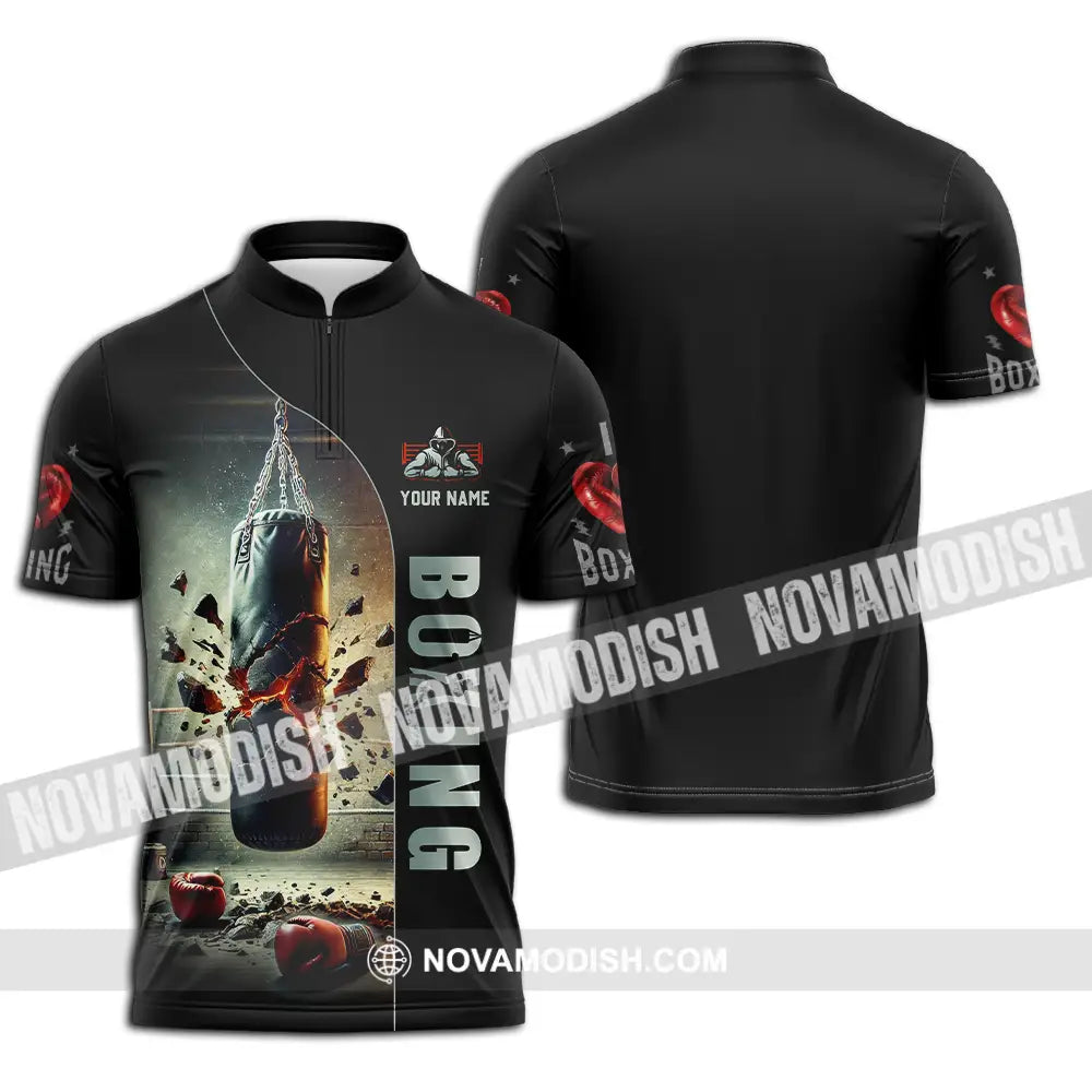 Unisex Shirt - Custom Text Shirt Boxing Zipper Polo Shirt / S T-shirt