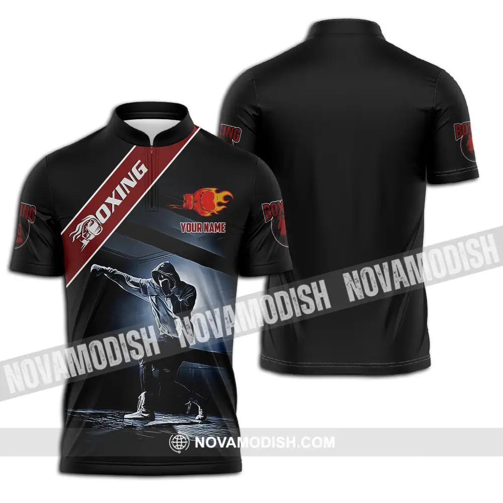 Unisex Shirt - Custom Text Shirt Boxing Zipper Polo Shirt / S T-shirt