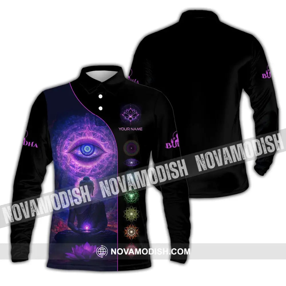 Unisex Shirt - Custom Text Buddha Long Sleeve Polo / S T-Shirt